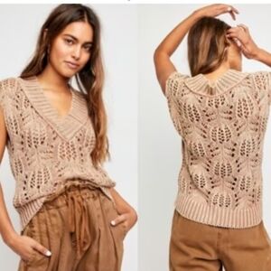 Free People Tan Knit Sweater Vest
